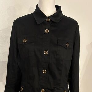 Women Large - Jones New York Sport Stretch Button Front Black Jacket